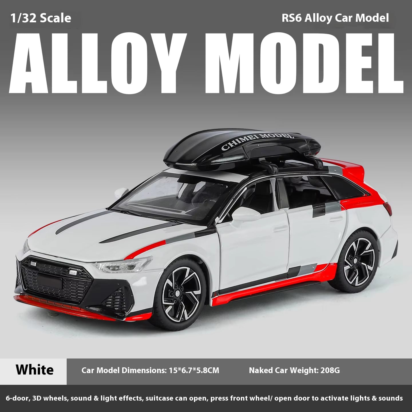 1:32 RS6 Model Car, Black Edition: Customized for Kids Realistic Simulation, Diecast Metal, Perfect Gift for Boys