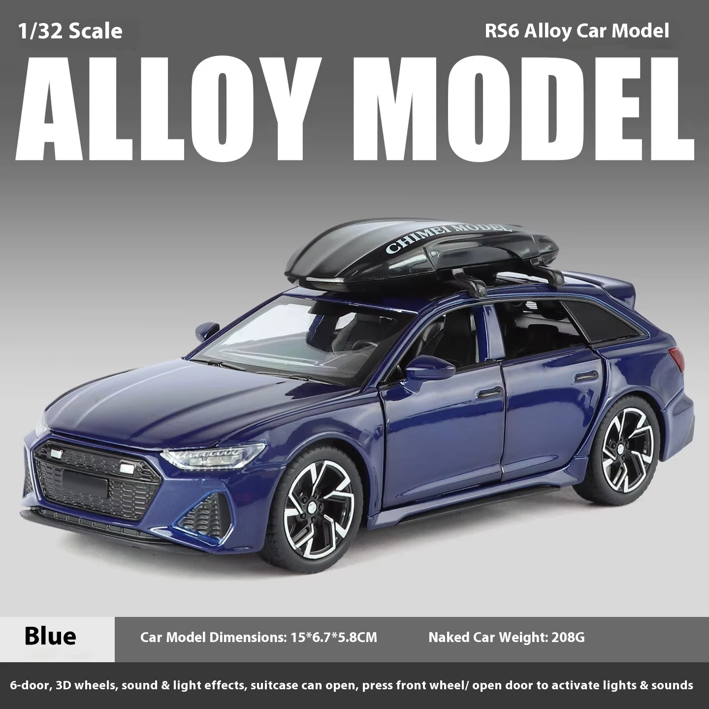 1:32 RS6 Model Car, Black Edition: Customized for Kids Realistic Simulation, Diecast Metal, Perfect Gift for Boys